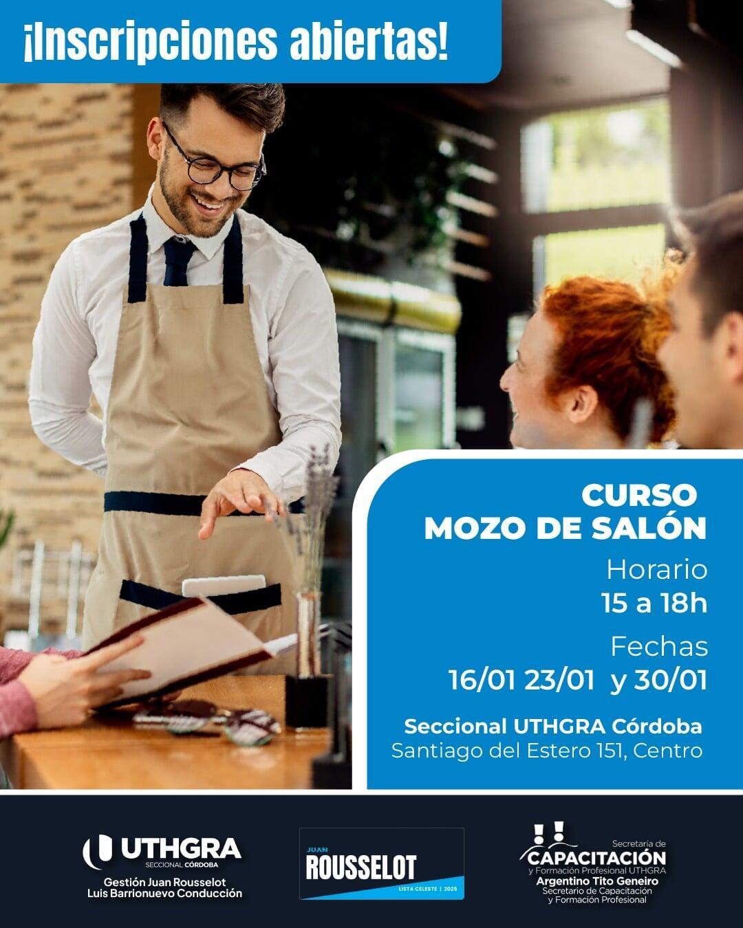 Nuevo Curso de Mozo de Salón en UTHGRA Córdoba